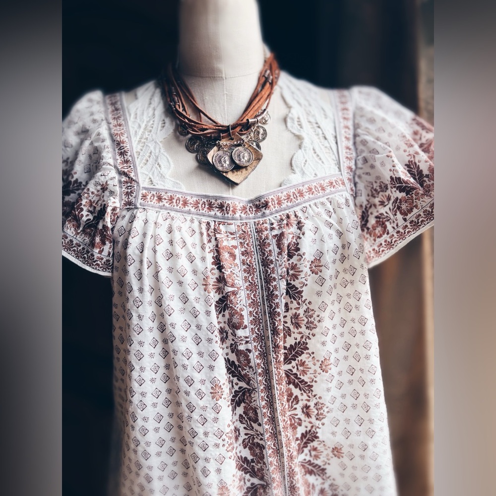 Max Studio Boho Peasant Blouse Floral Print Square Neck L NWT - Picture 7 of 15